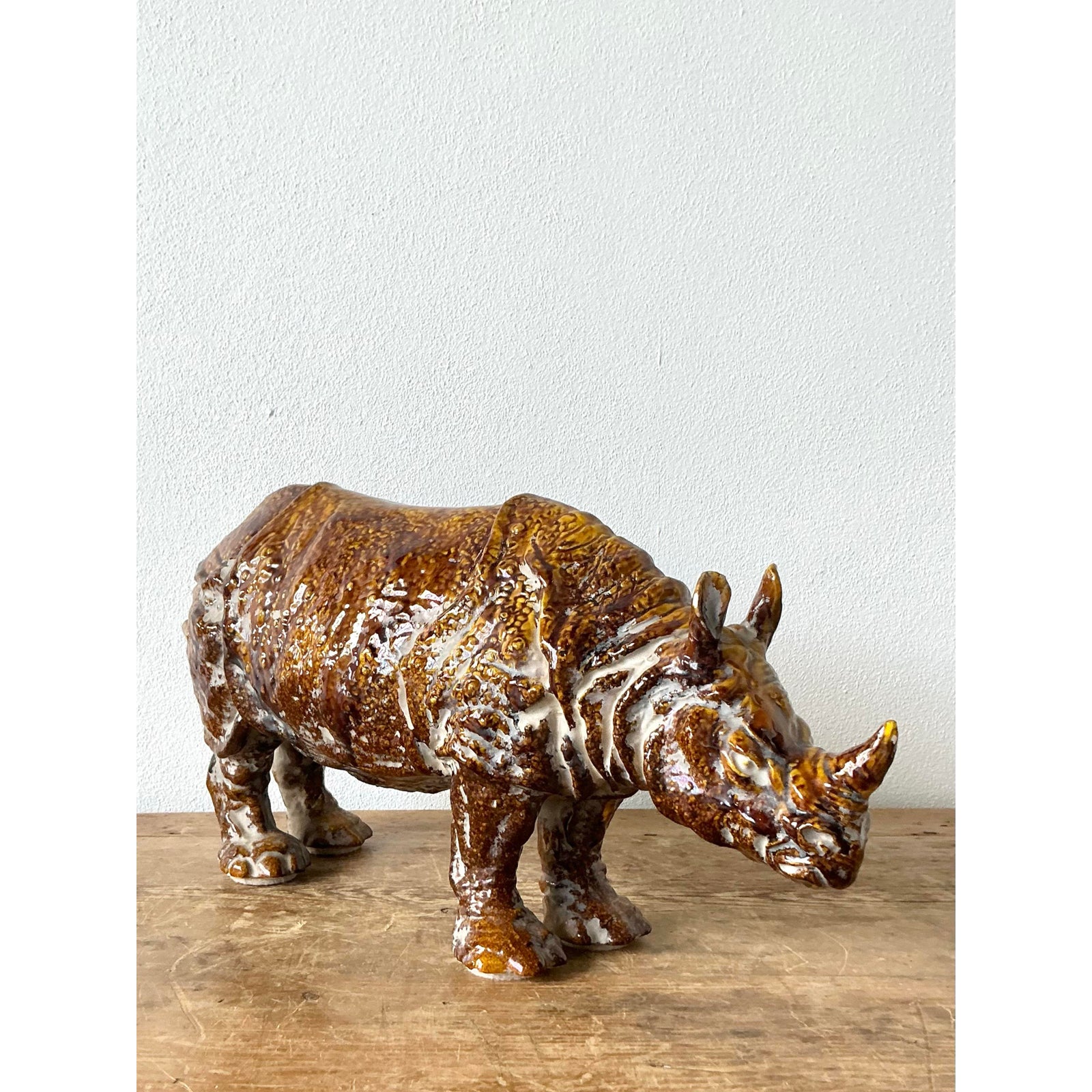 Vintage 60s Italian Glazed Ceramic Rhino - Top view