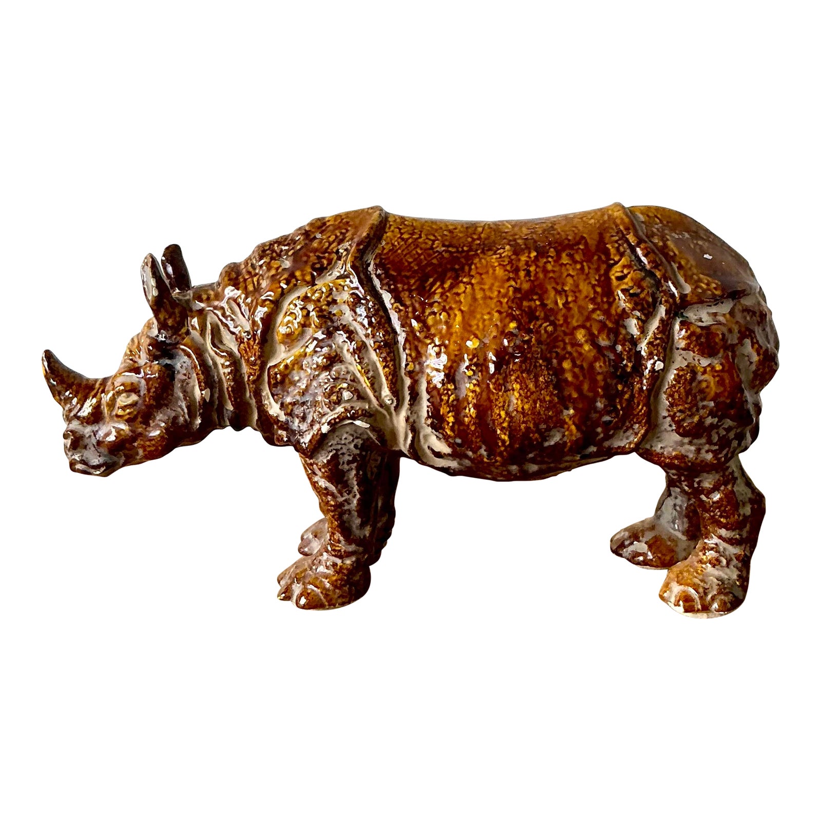 Vintage 60s Italian Glazed Ceramic Rhino