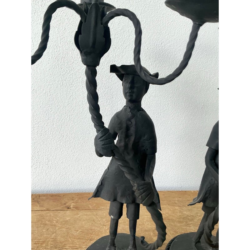 Vintage Boho Forged Iron Candelabras - Set of 2 - Back view