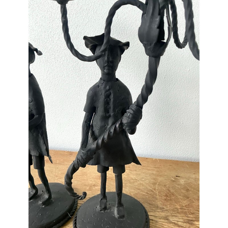 Vintage Boho Forged Iron Candelabras - Set of 2 - Top view
