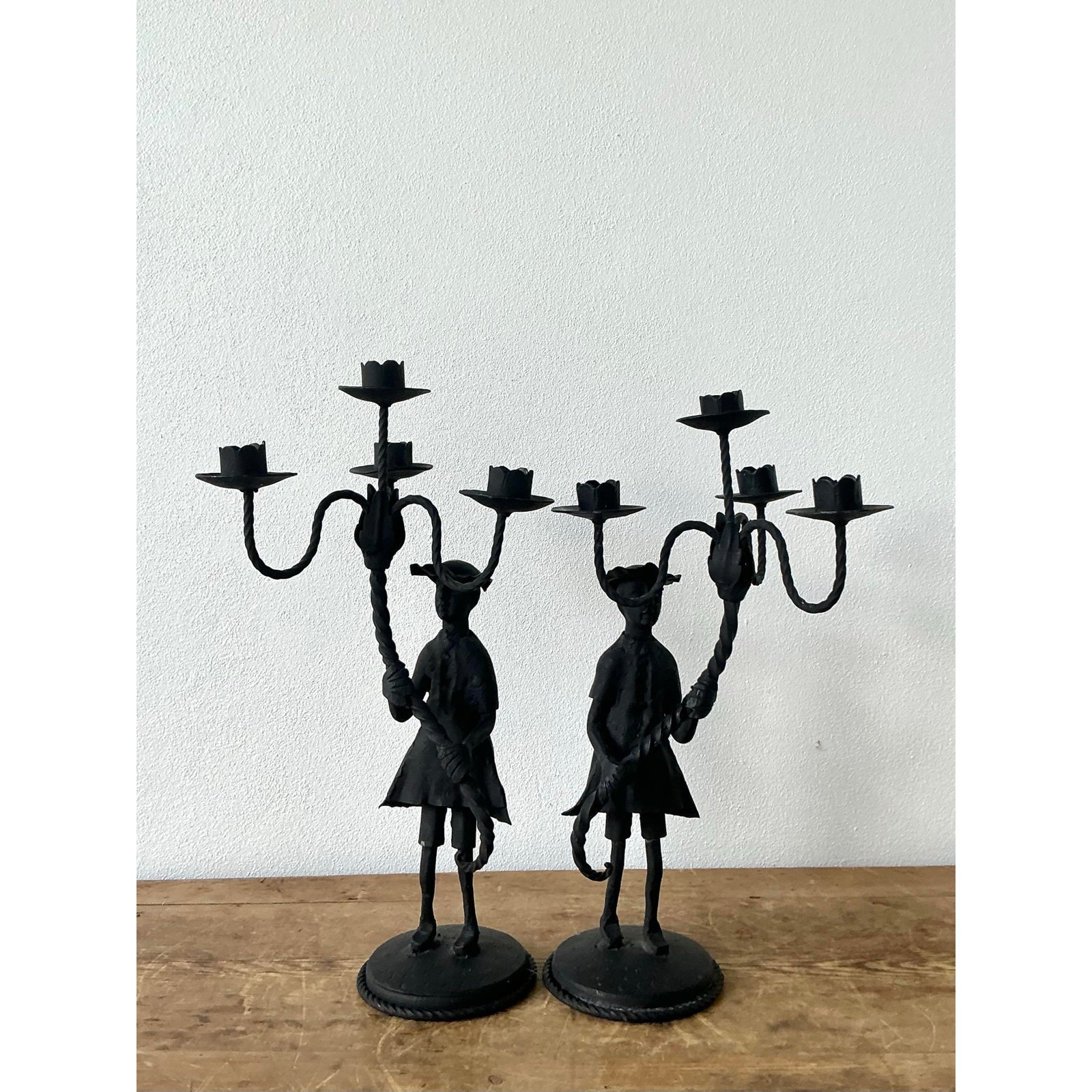Vintage Boho Forged Iron Candelabras - Set of 2 - Detail view