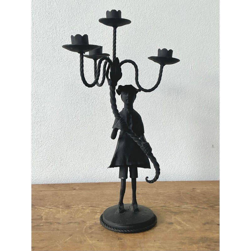 Vintage Boho Forged Iron Candelabras - Set of 2 - Side view