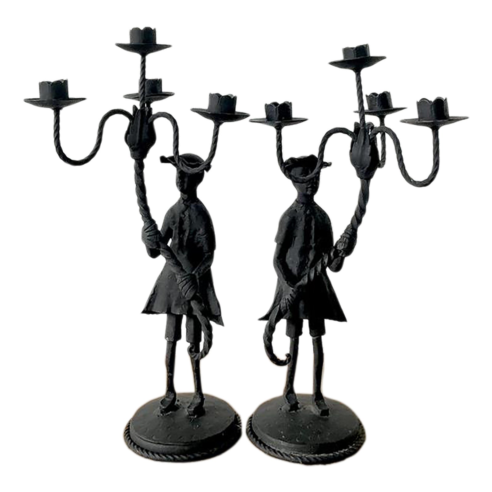 Vintage Boho Forged Iron Candelabras - Set of 2