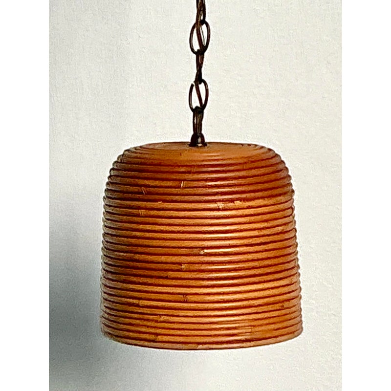 Vintage Boho Coiled Pencil Reed Hanging Light Pendant - Side view