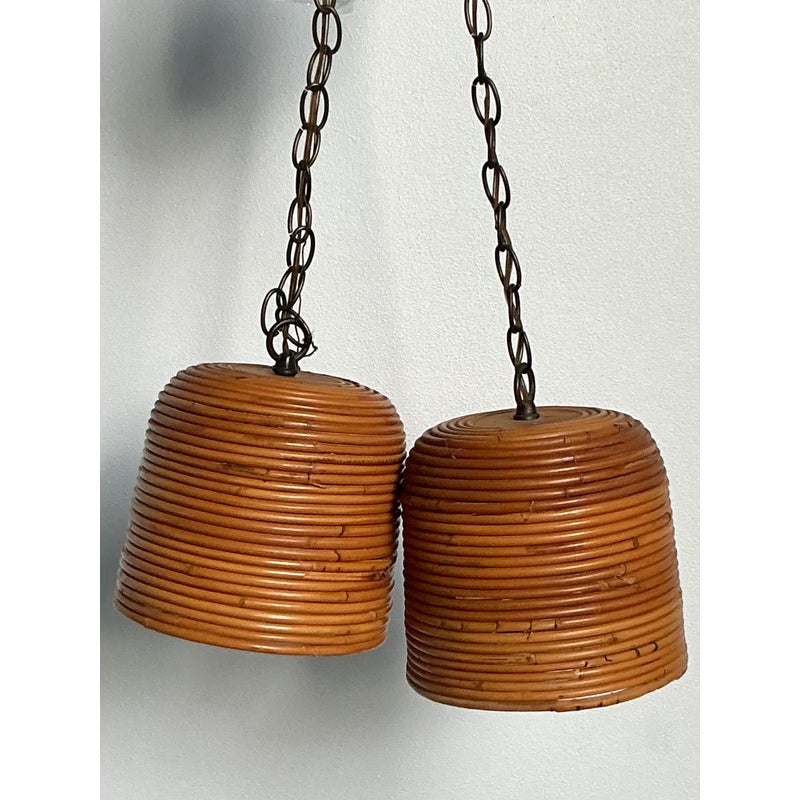Vintage Boho Coiled Pencil Reed Hanging Light Pendant - Top view