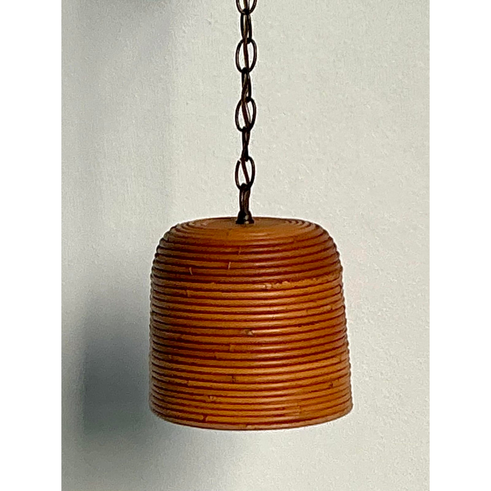 Vintage Boho Coiled Pencil Reed Hanging Light Pendant - Back view
