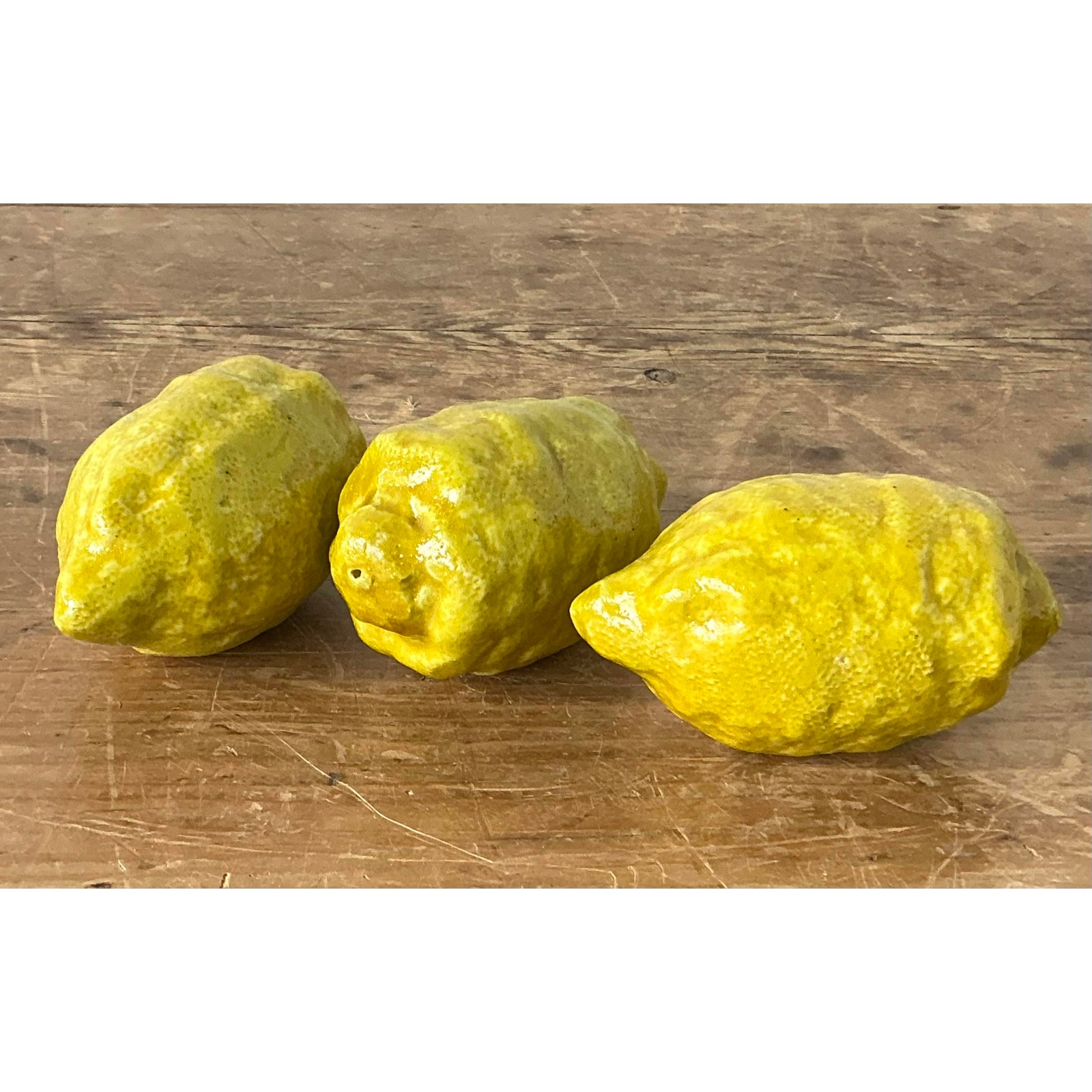 Vintage Boho Italian Glazed Ceramic Lemons - Set of 3 - Side view