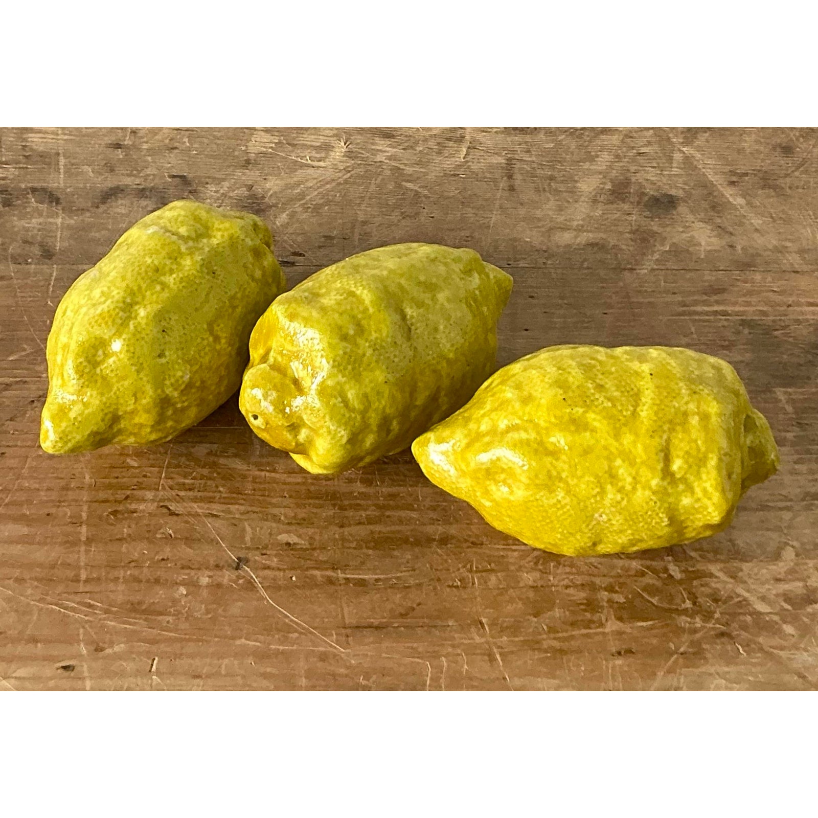 Vintage Boho Italian Glazed Ceramic Lemons - Set of 3 - Detail view