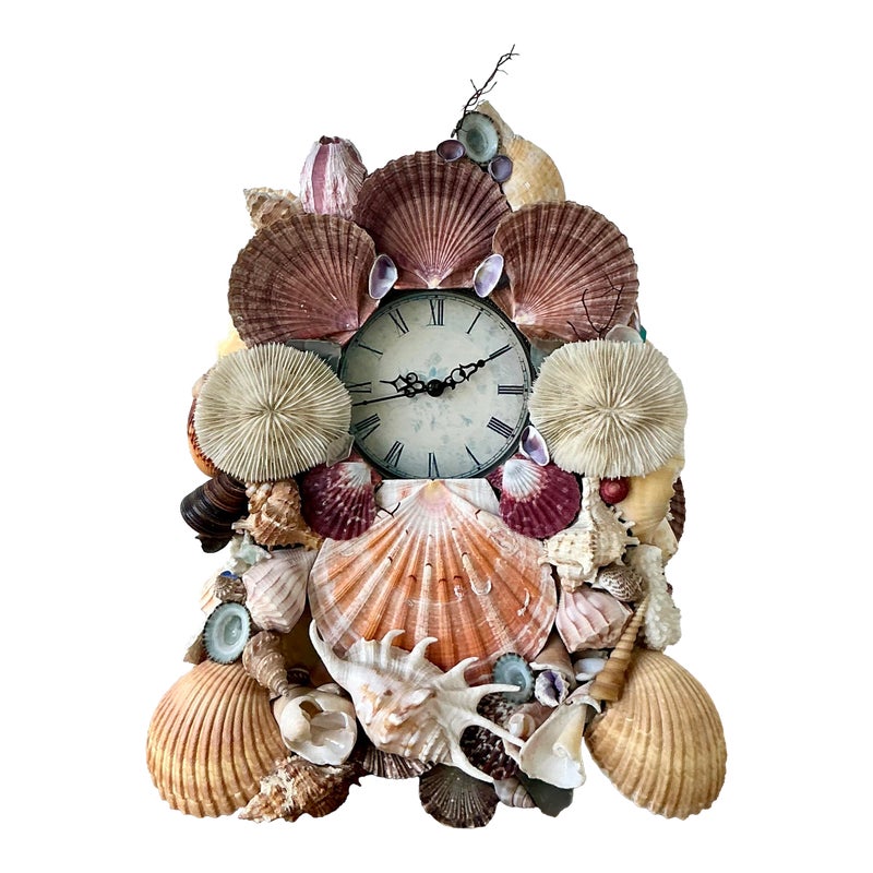 Vintage Boho Shell Encrusted Mantle Clock