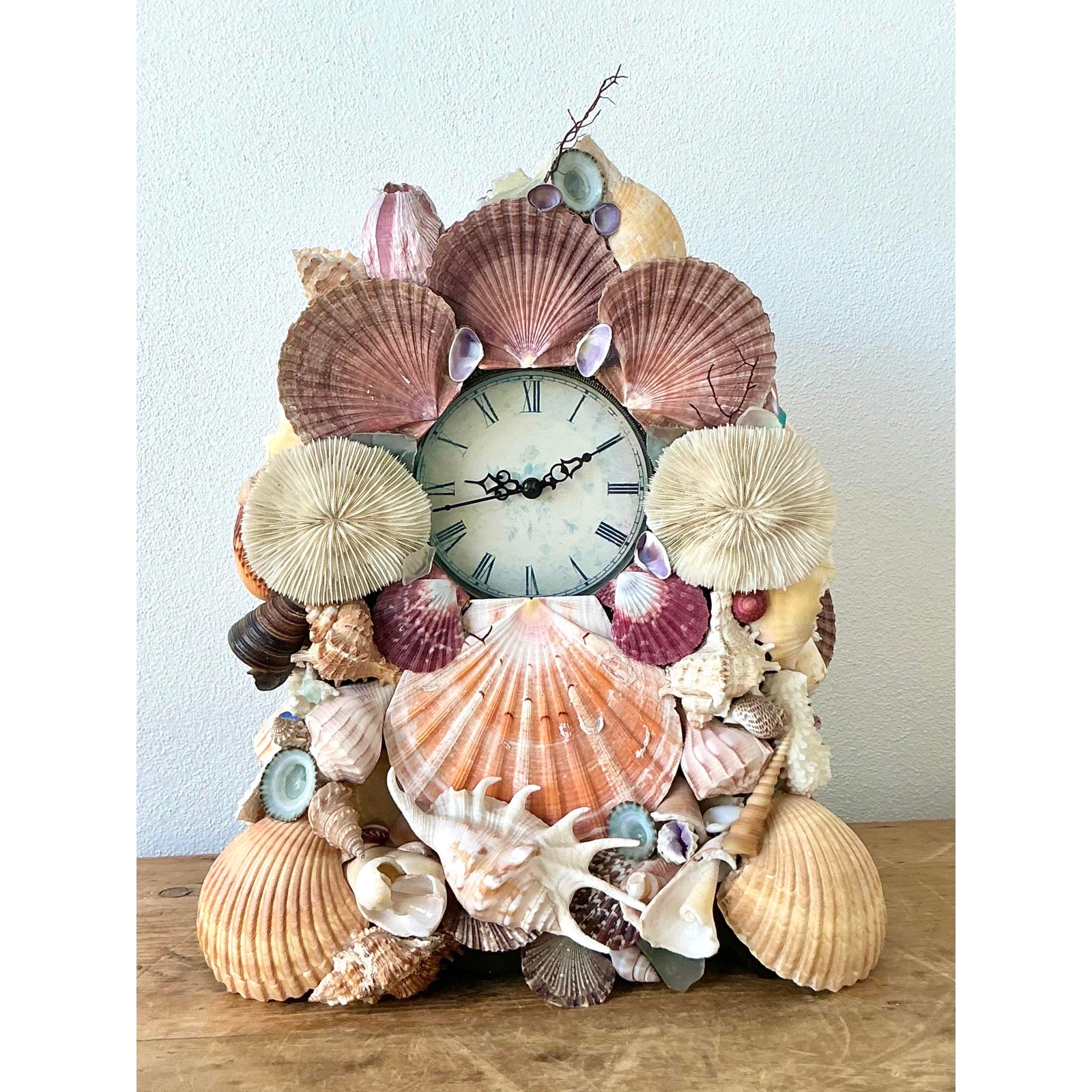Vintage Boho Shell Encrusted Mantle Clock - Side view
