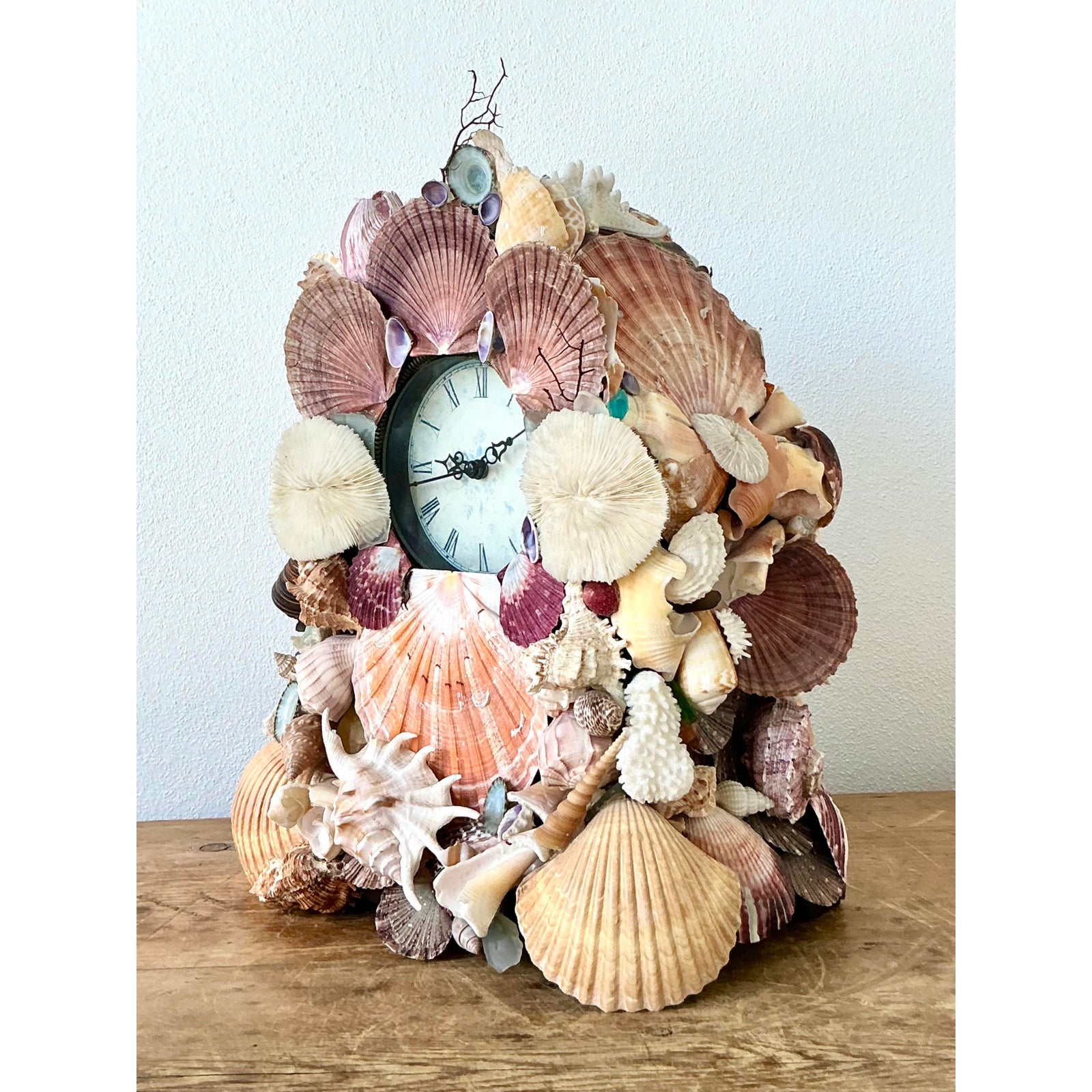 Vintage Boho Shell Encrusted Mantle Clock - Top view