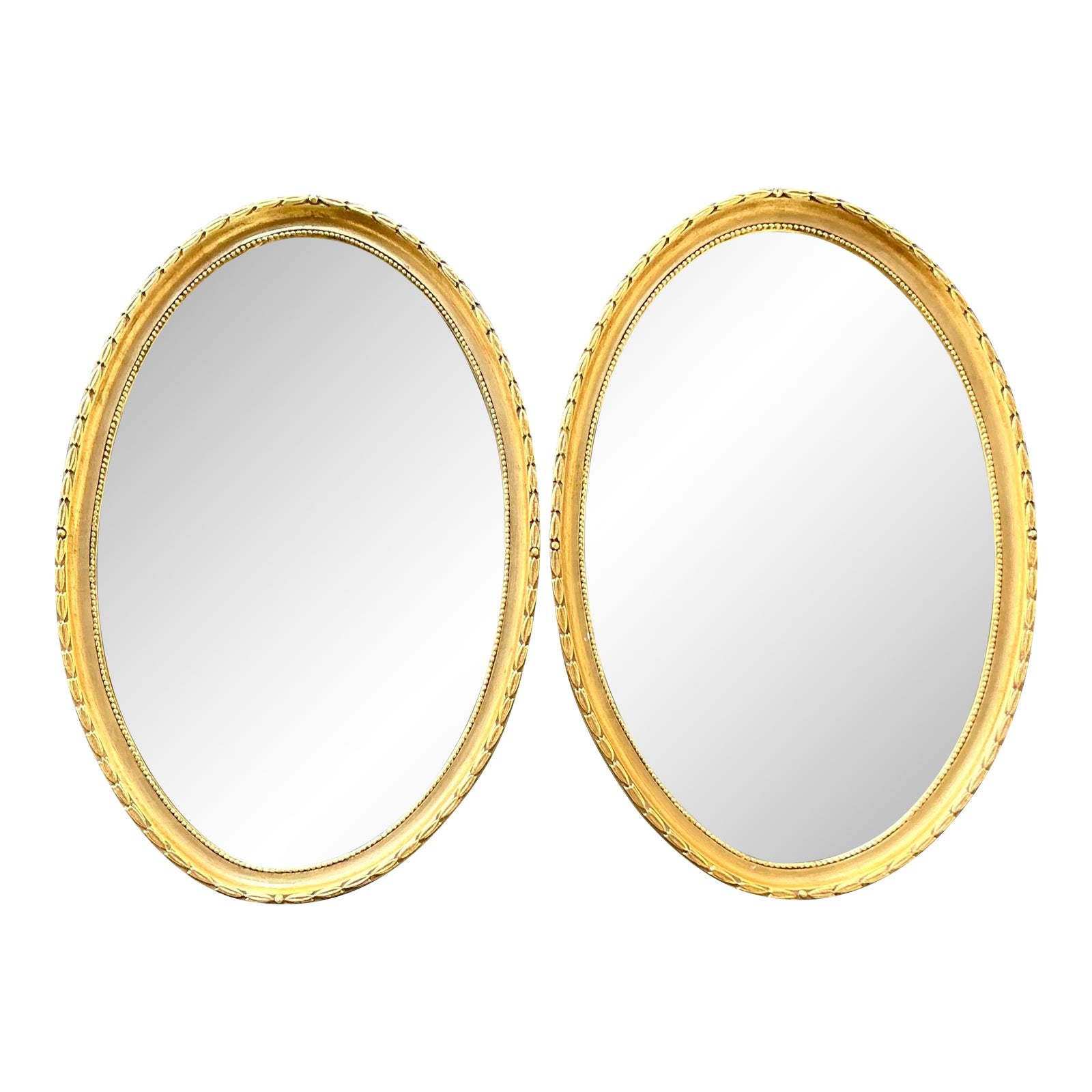 Vintage Boho Gilt Laurel Leaf Oval Mirror - A Pair