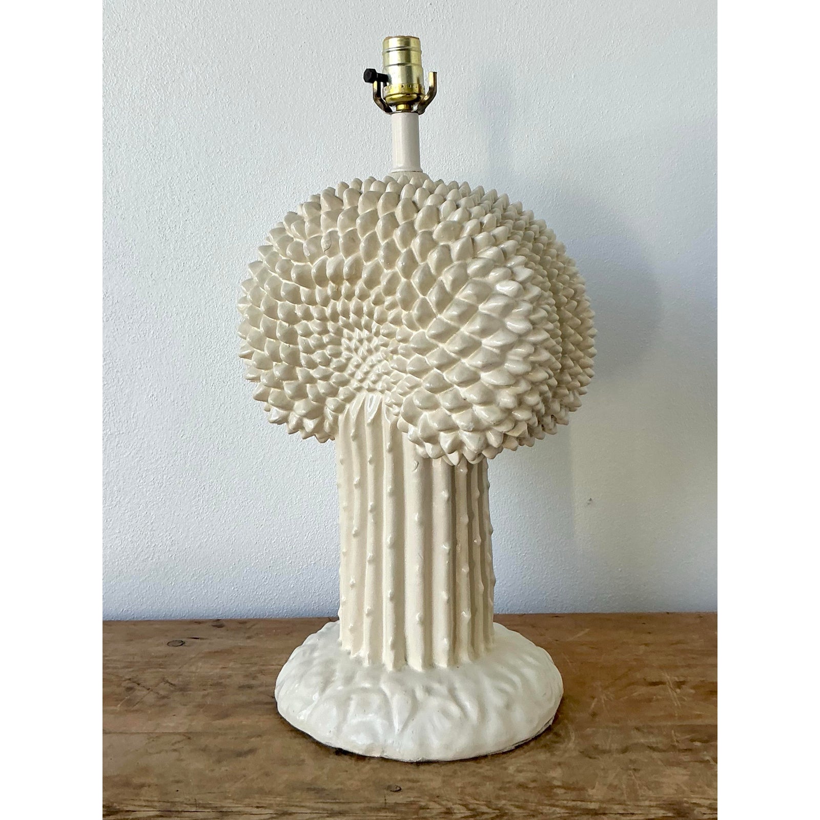 Vintage Boho Glazed Ceramic Cactus Lamp After Dickinson - Side view