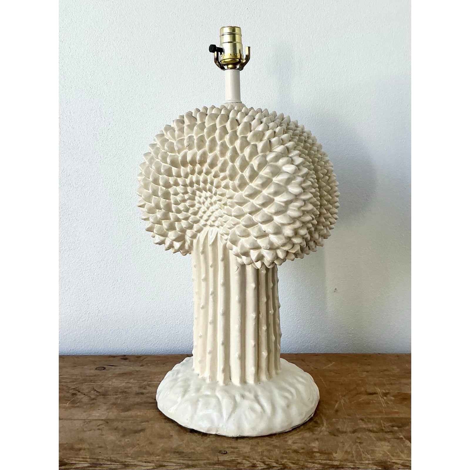 Vintage Boho Glazed Ceramic Cactus Lamp After Dickinson - Back view