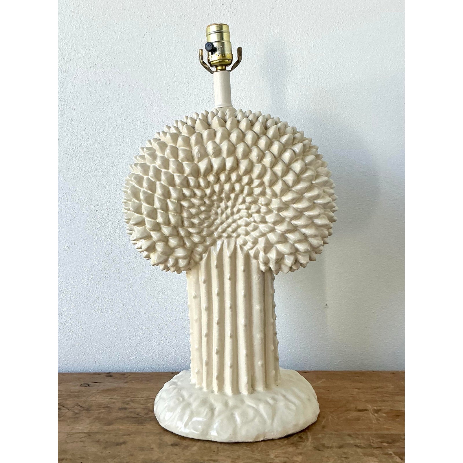 Vintage Boho Glazed Ceramic Cactus Lamp After Dickinson - Top view
