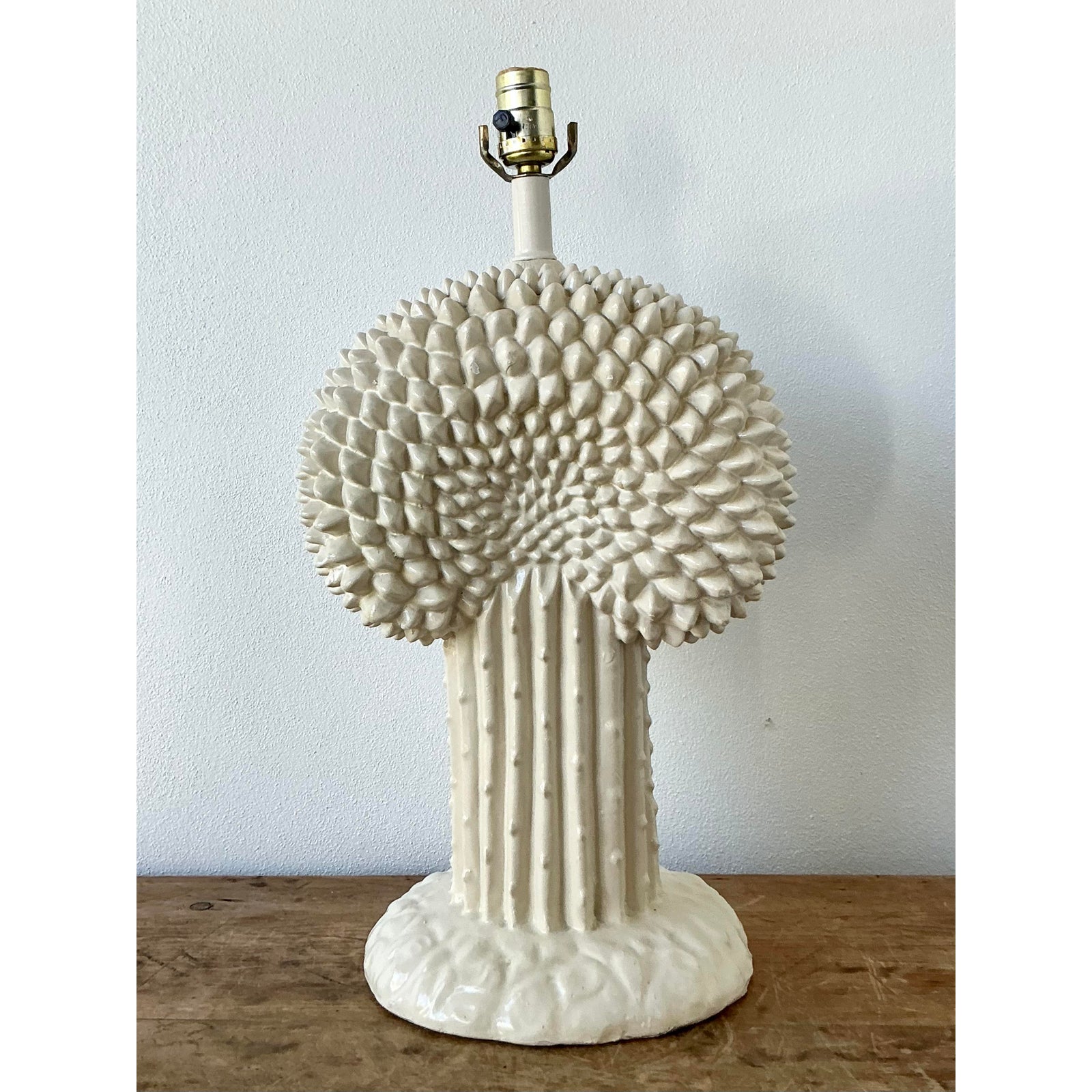 Vintage Boho Glazed Ceramic Cactus Lamp After Dickinson - Detail view