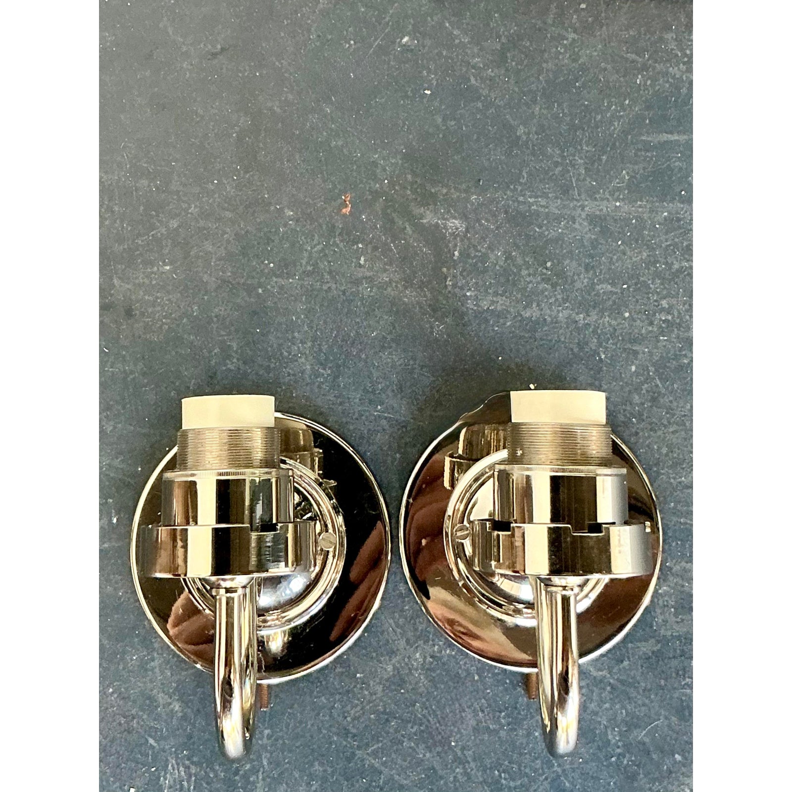 Vintage Boho Vaughan Polished Nickel Light Sconce - A Pair - Back view