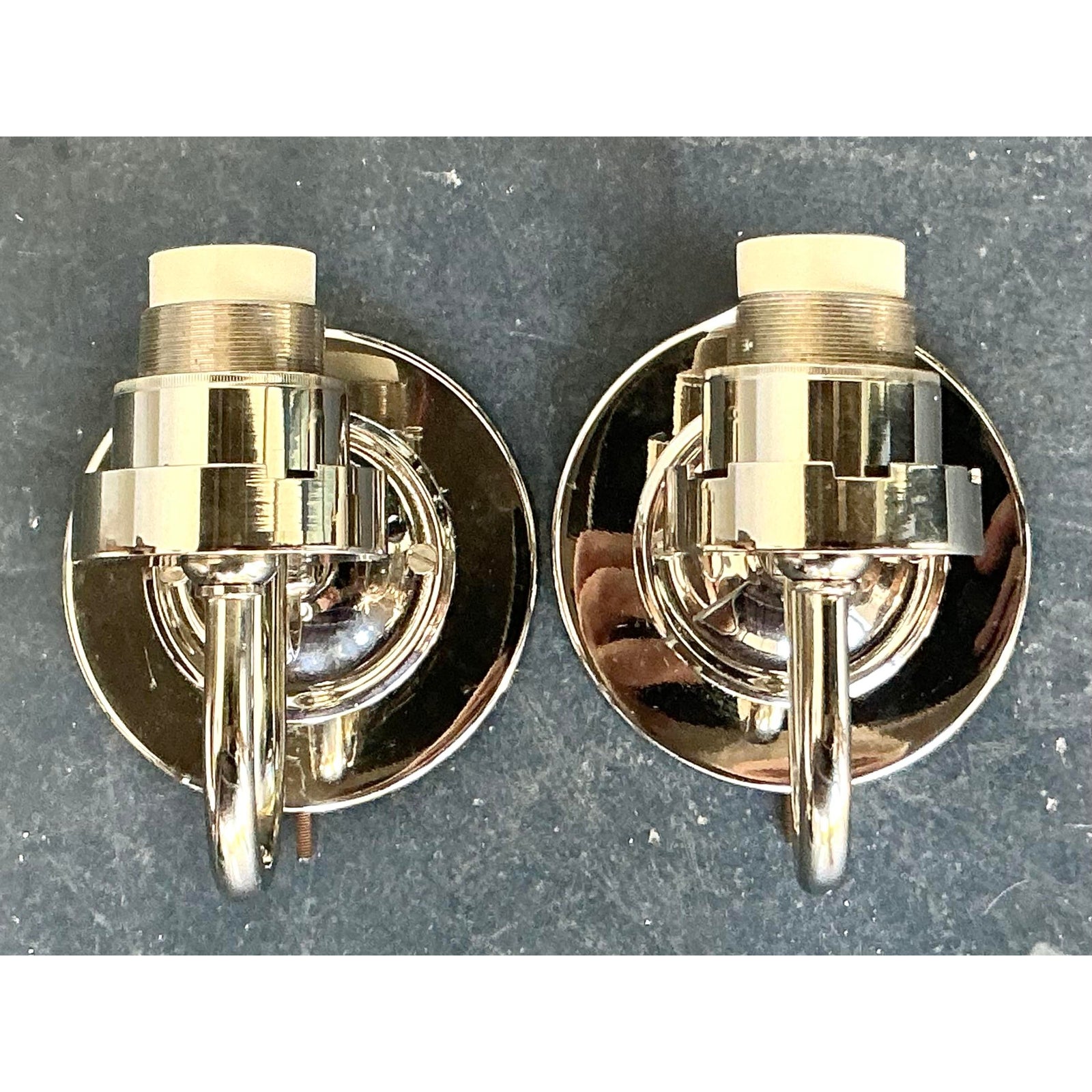 Vintage Boho Vaughan Polished Nickel Light Sconce - A Pair - Top view