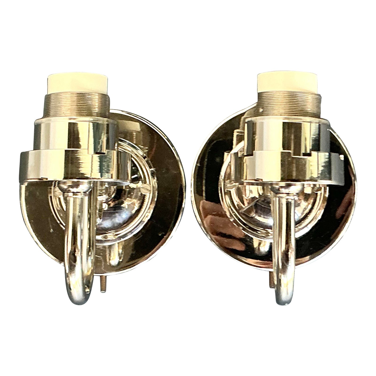 Vintage Boho Vaughan Polished Nickel Light Sconce - A Pair