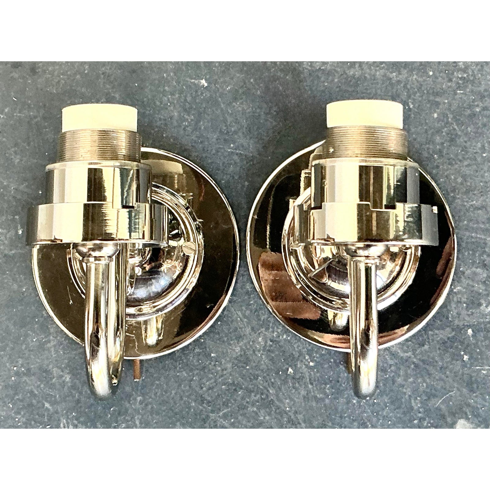Vintage Boho Vaughan Polished Nickel Light Sconce - A Pair - Detail view