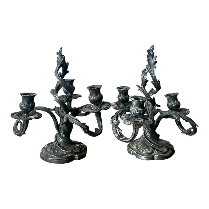Vintage Art Nouveau Three Arm Candelabras - A Pair