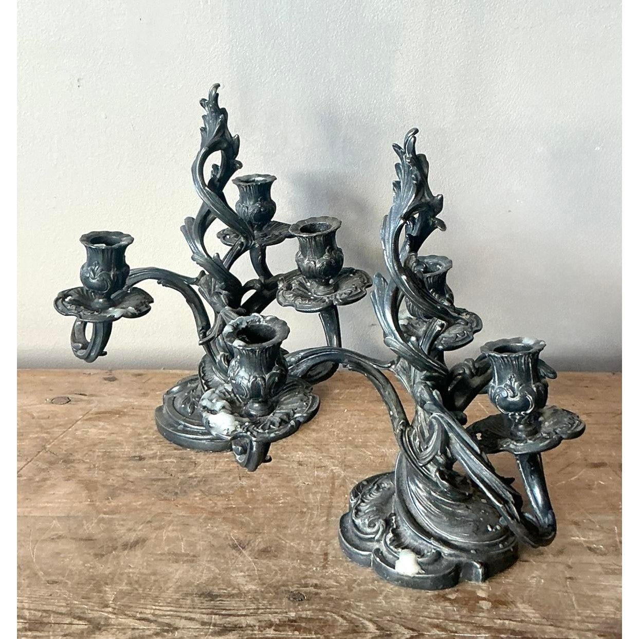Vintage Art Nouveau Three Arm Candelabras - A Pair - Side view