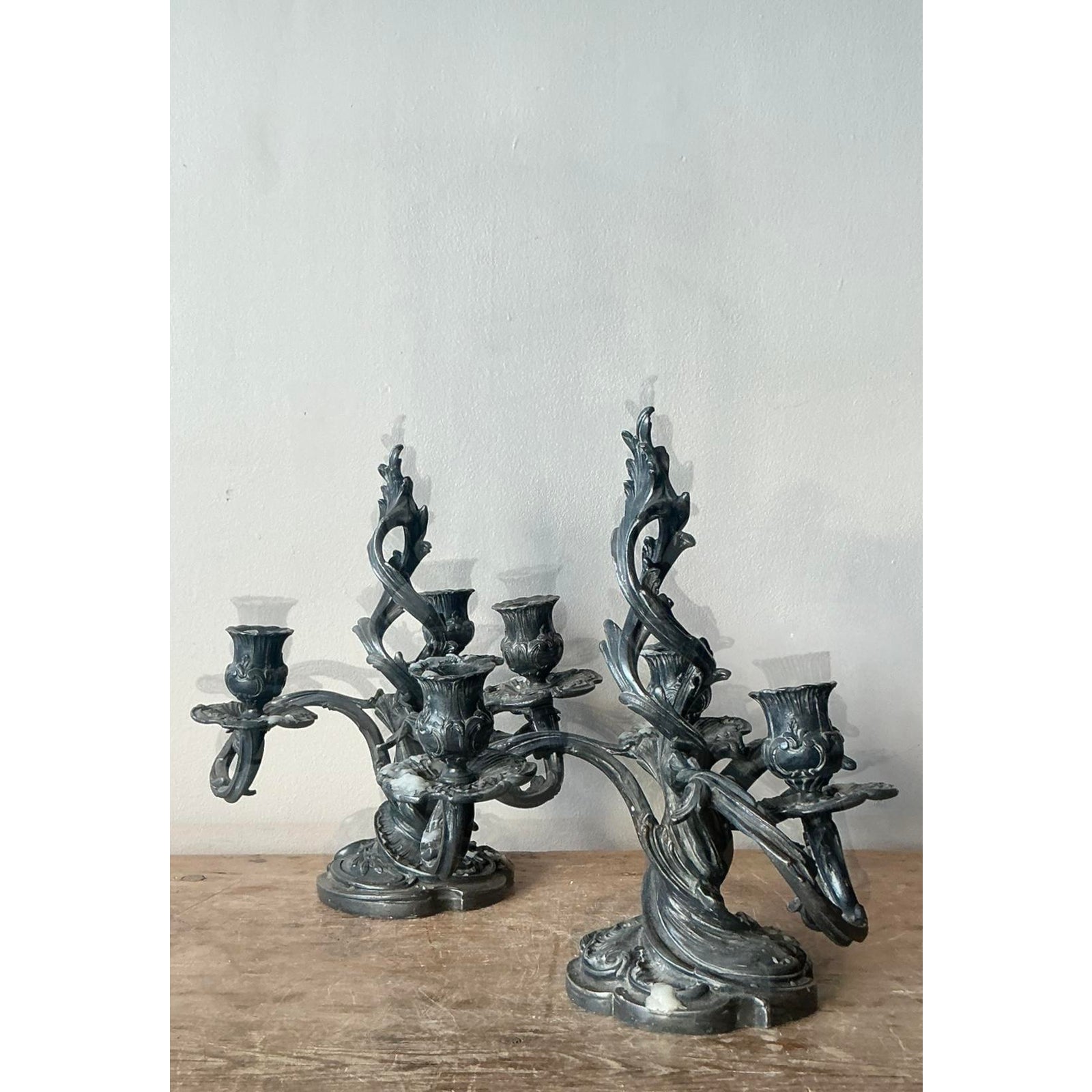 Vintage Art Nouveau Three Arm Candelabras - A Pair - Back view