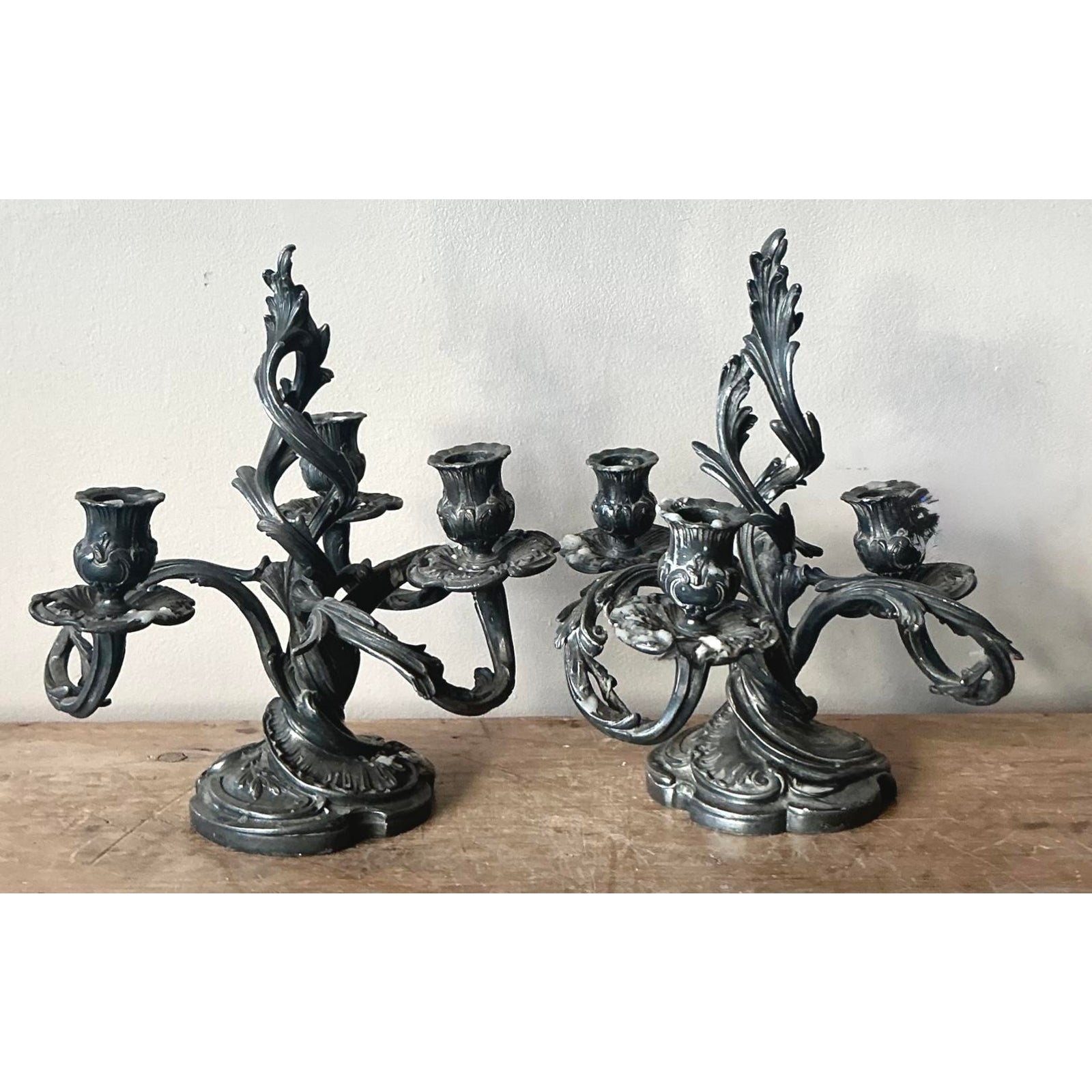 Vintage Art Nouveau Three Arm Candelabras - A Pair - Detail view