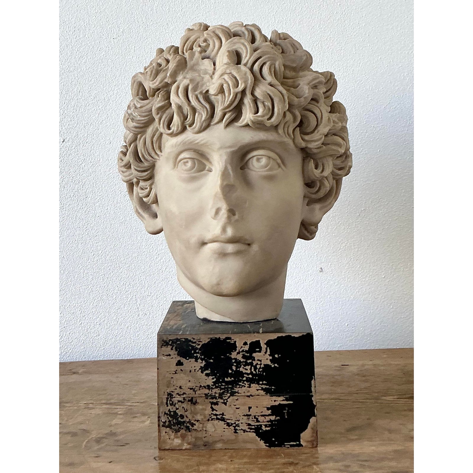 Vintage Boho Cast Marble Bust of Marcus Aurelius - Side view