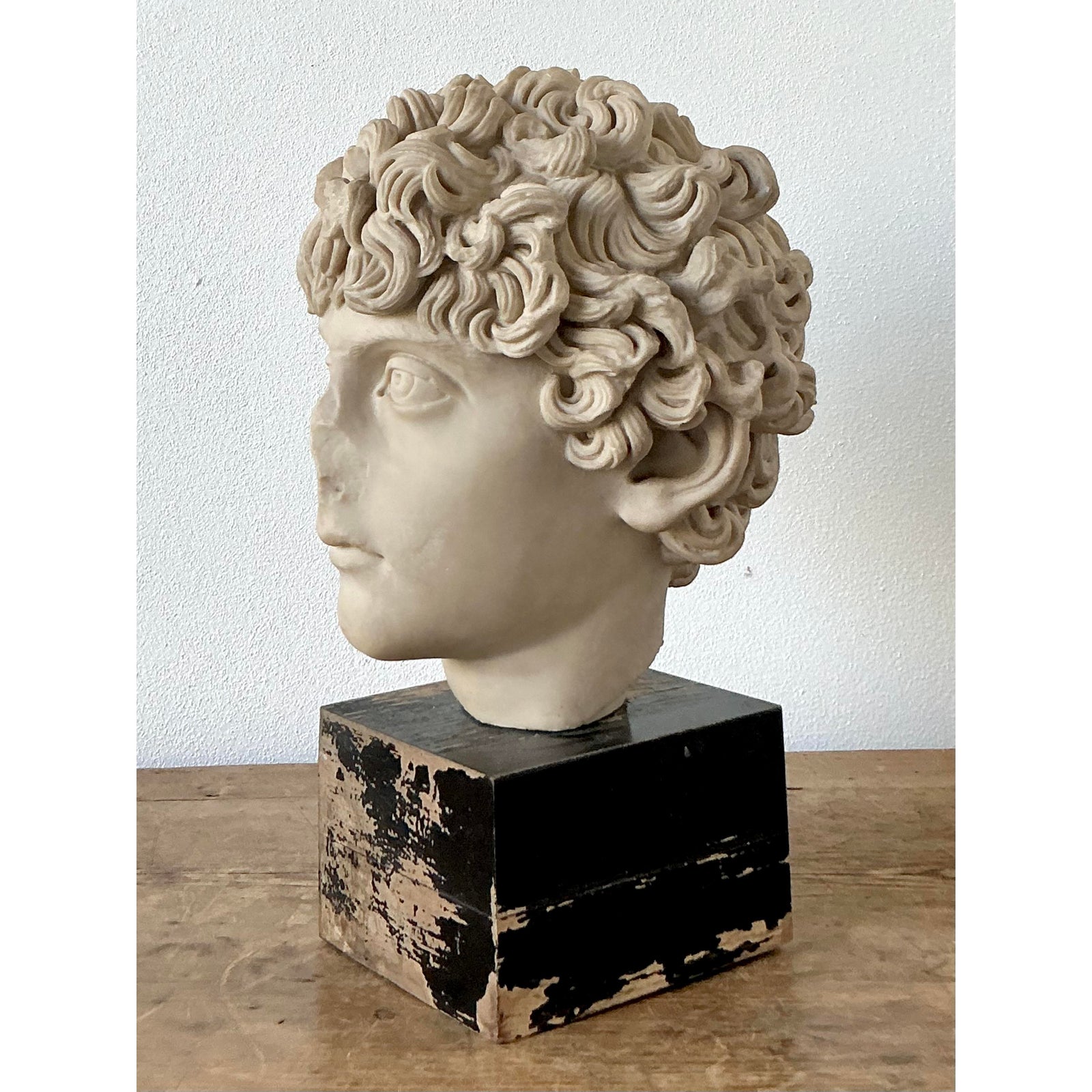 Vintage Boho Cast Marble Bust of Marcus Aurelius - Back view