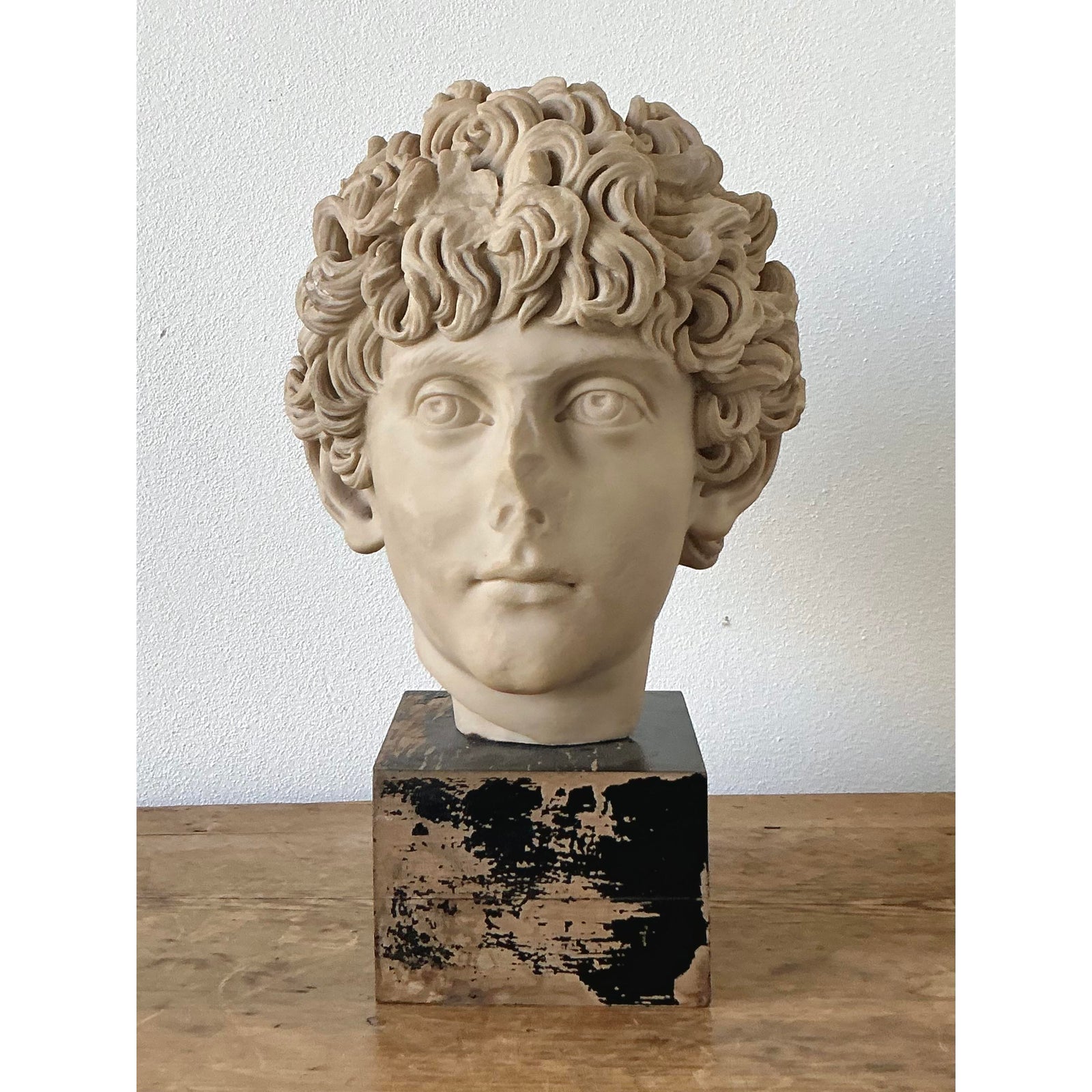 Vintage Boho Cast Marble Bust of Marcus Aurelius - Detail view