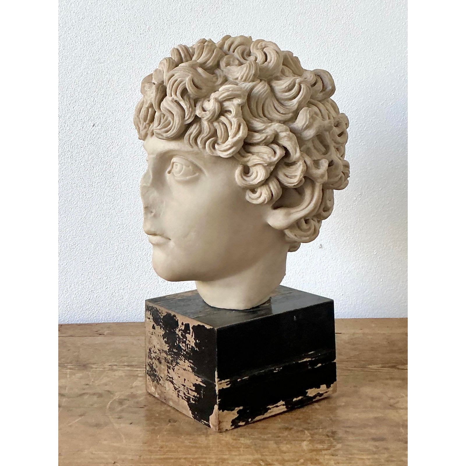 Vintage Boho Cast Marble Bust of Marcus Aurelius - Top view