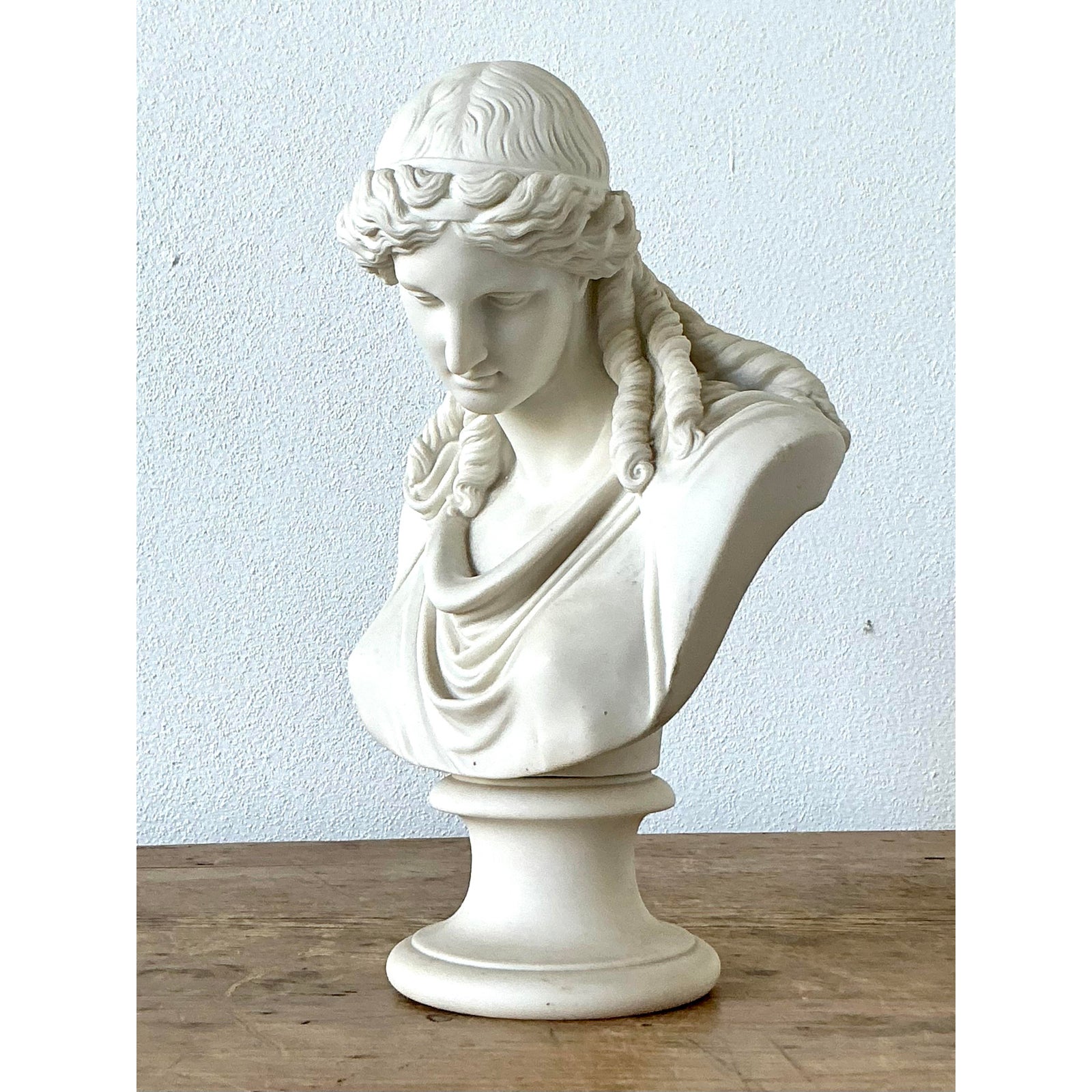Vintage Boho Ceramic Bust of Goddess of Peace - Top view