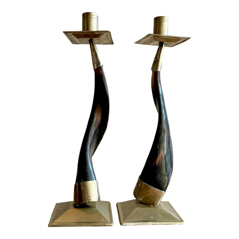 Vintage Boho Horn Candlesticks - A Pair