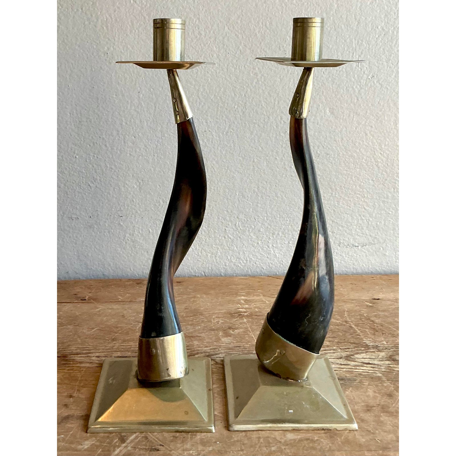 Vintage Boho Horn Candlesticks - A Pair - Top view