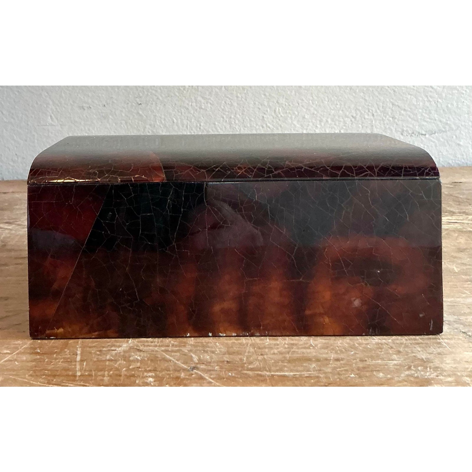 Vintage Boho Lacquered Coconut Shell Box - Top view