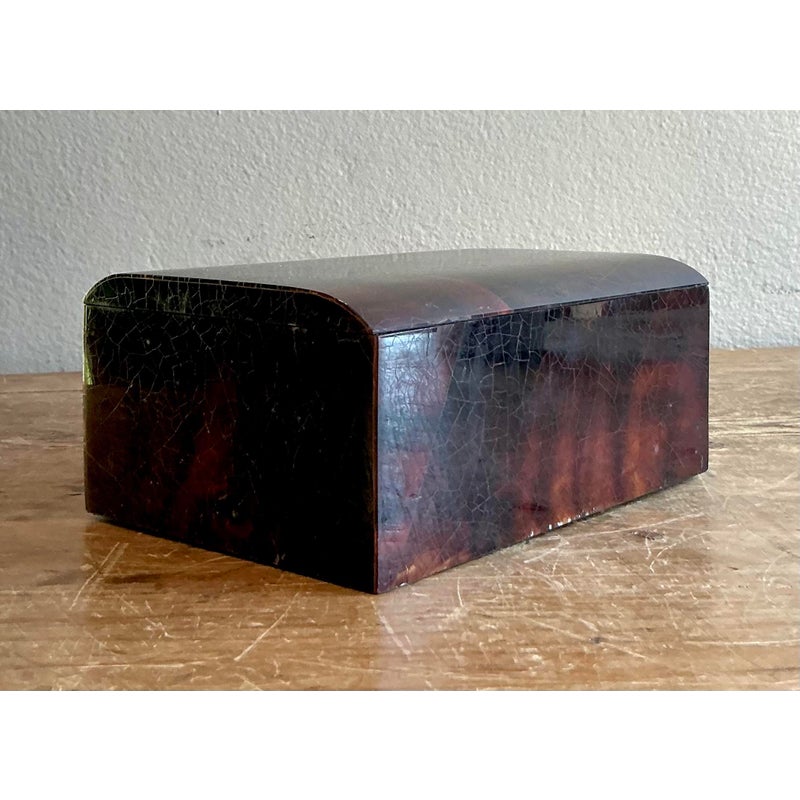 Vintage Boho Lacquered Coconut Shell Box - Side view