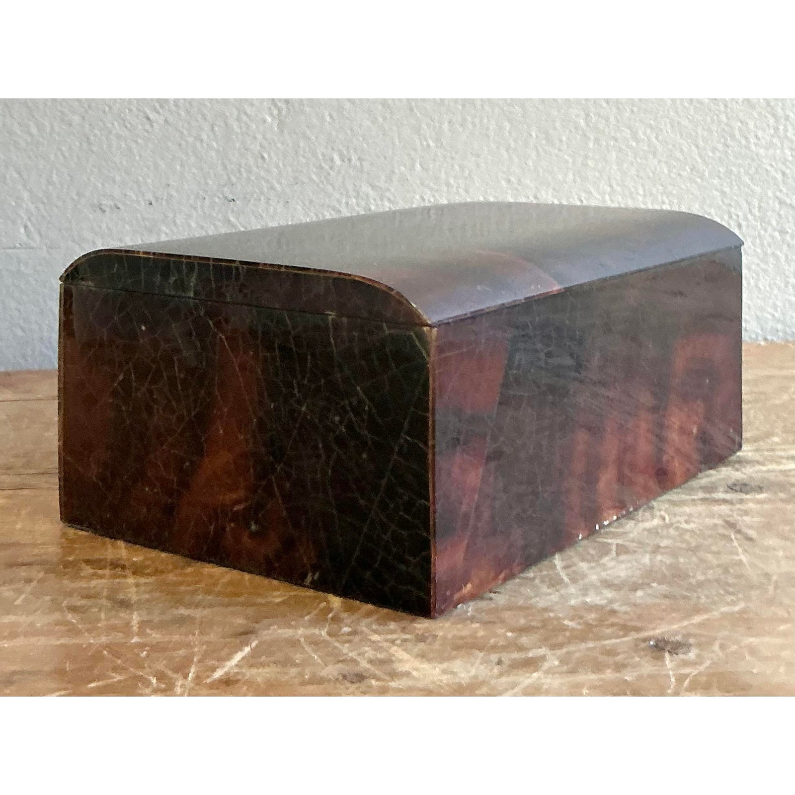 Vintage Boho Lacquered Coconut Shell Box - Back view