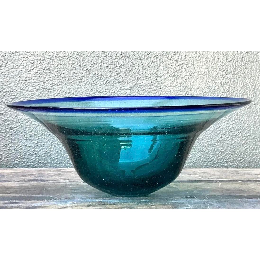 Vintage Boho Blown Glass Bowl - Back view