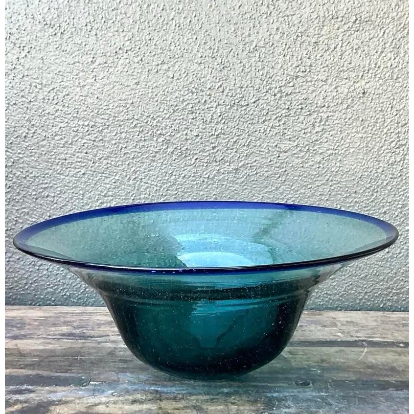 Vintage Boho Blown Glass Bowl - Top view