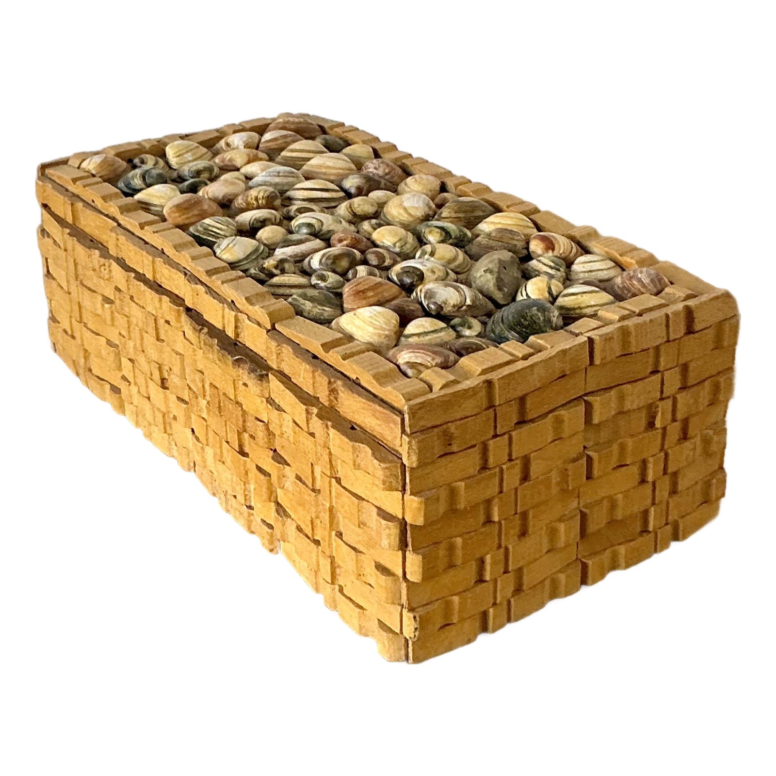 Vintage Boho Shell Encrusted Wood Box