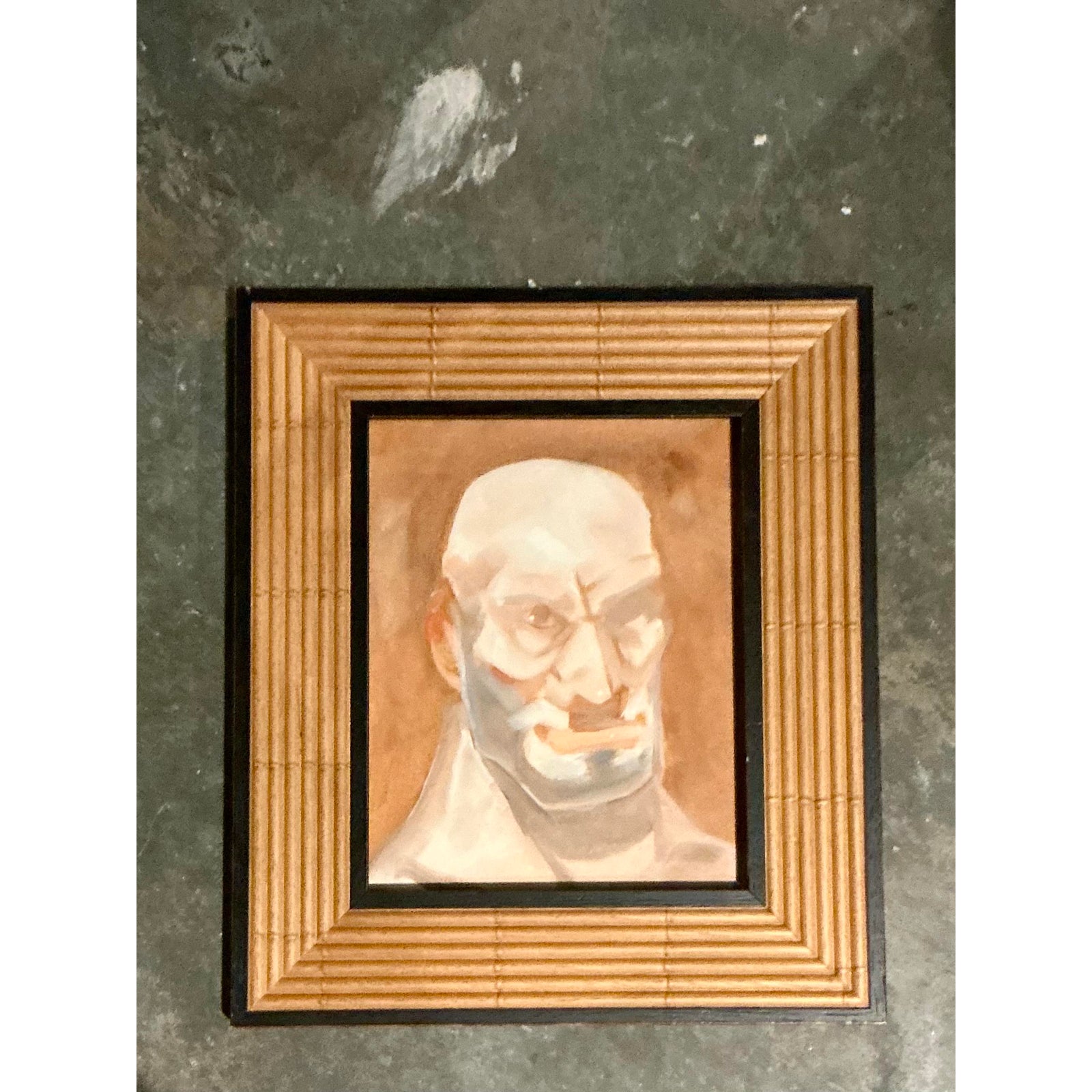 Vintage Boho Original Portrait of Man - Back view