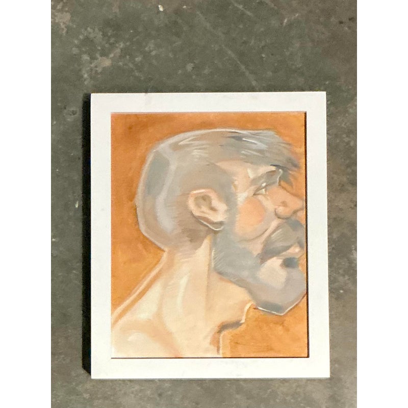 Vintage Boho Original Oil Portrait of Man - Side view