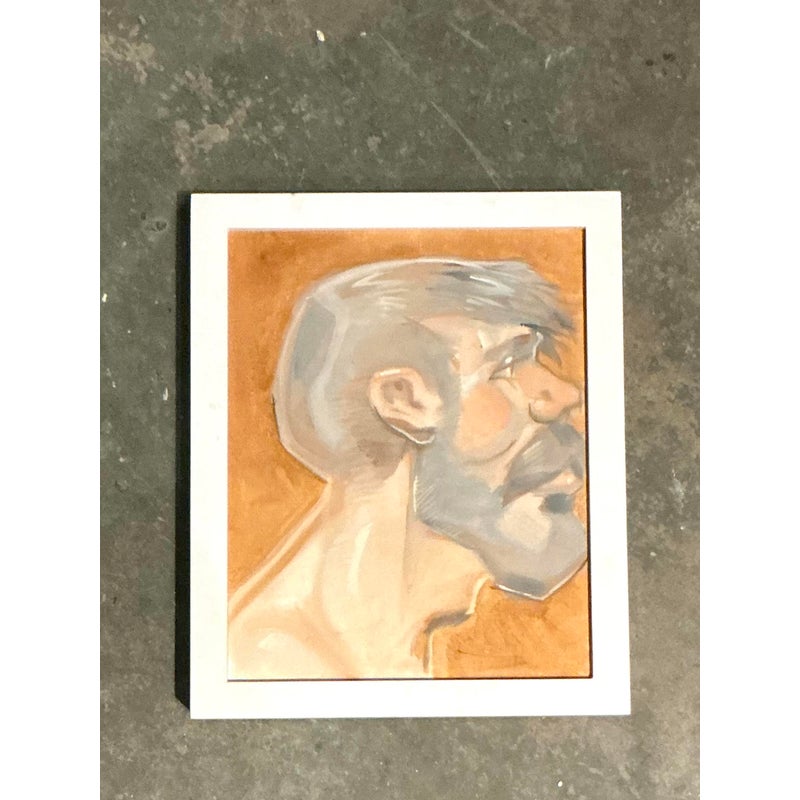 Vintage Boho Original Oil Portrait of Man - Back view