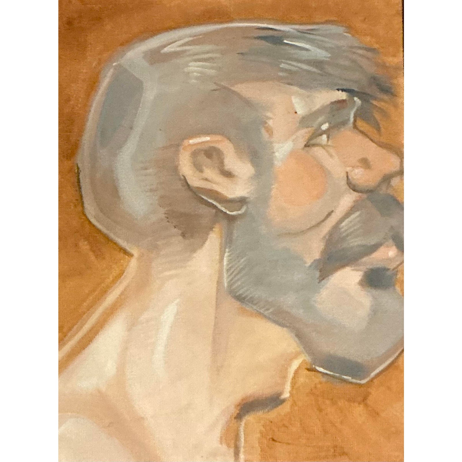 Vintage Boho Original Oil Portrait of Man - Top view