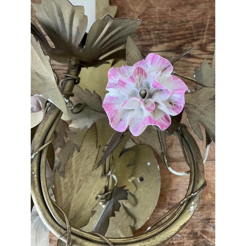 Vintage Regency Ceramic Flower Light Sconce - A Pair - Back view