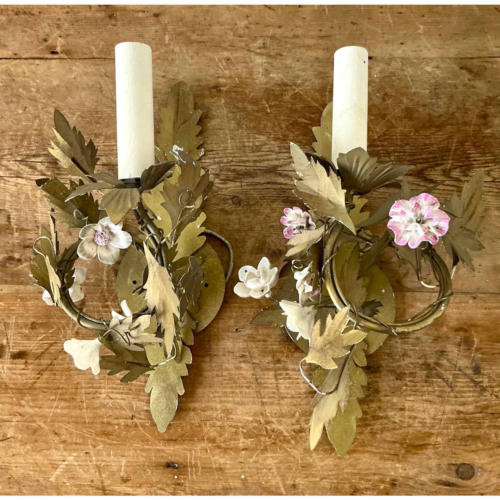 Vintage Regency Ceramic Flower Light Sconce - A Pair - Side view