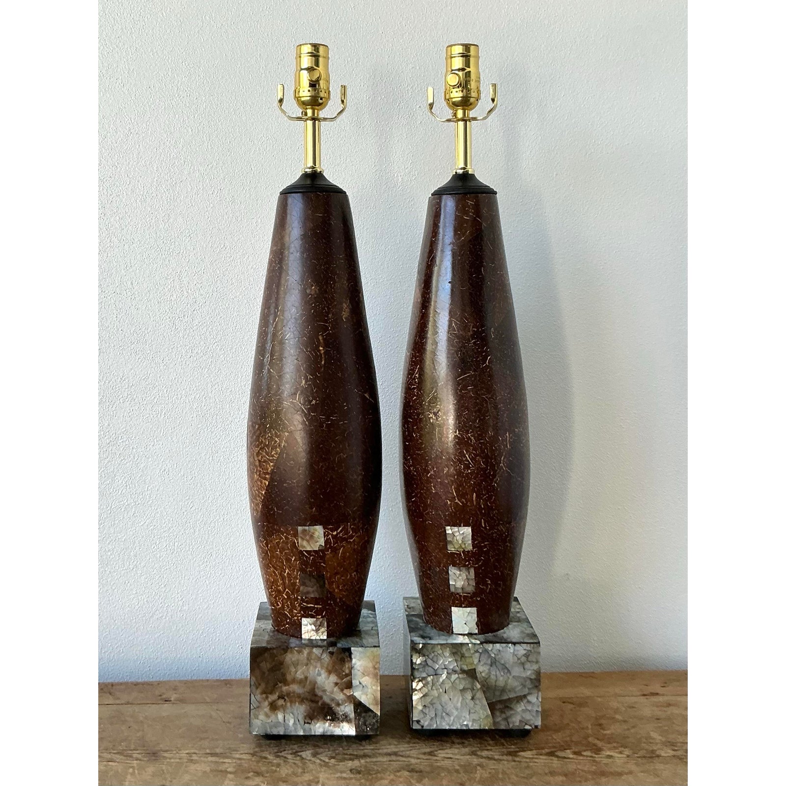 Vintage Boho Coconut Shell Lamps - A Pair - Back view