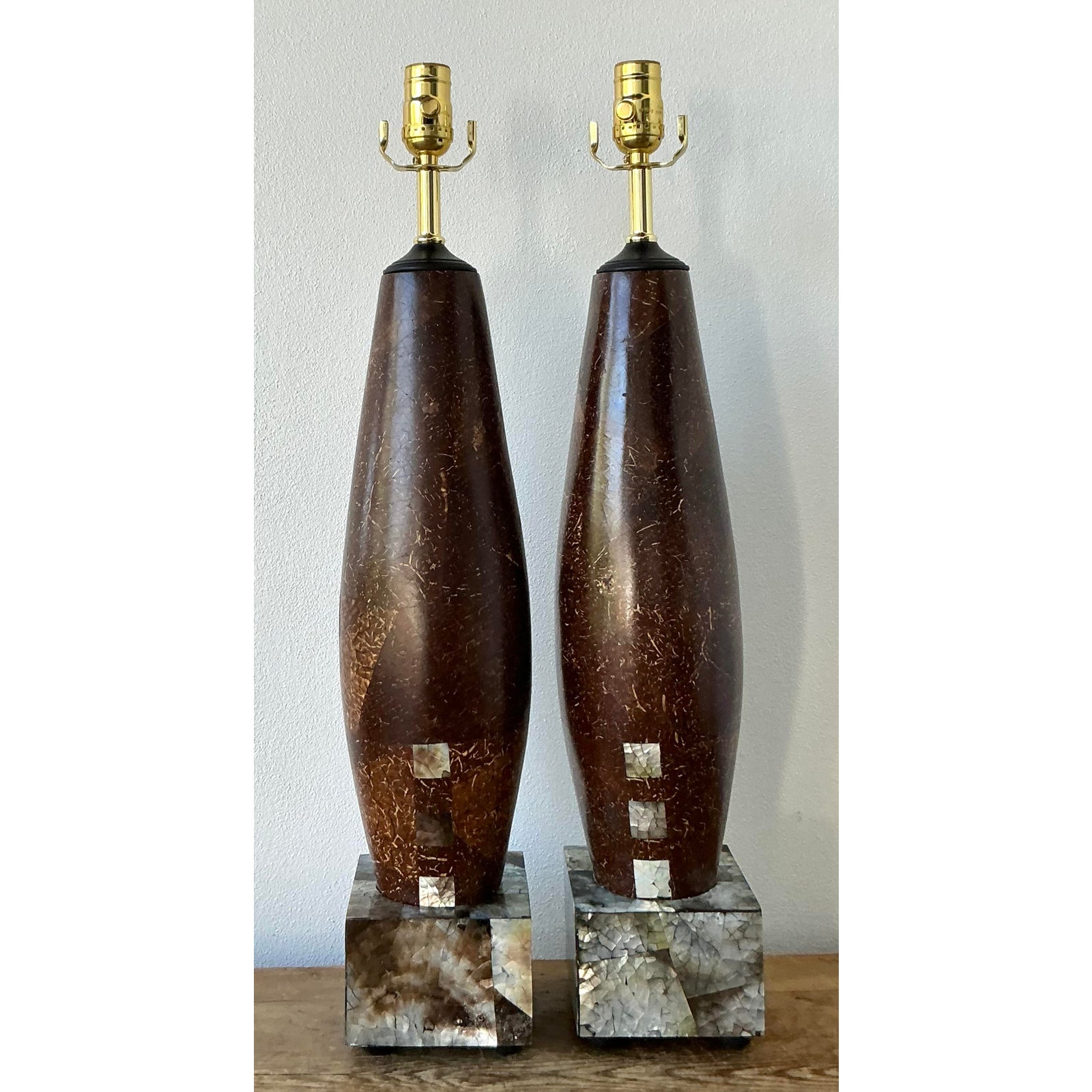 Vintage Boho Coconut Shell Lamps - A Pair - Top view