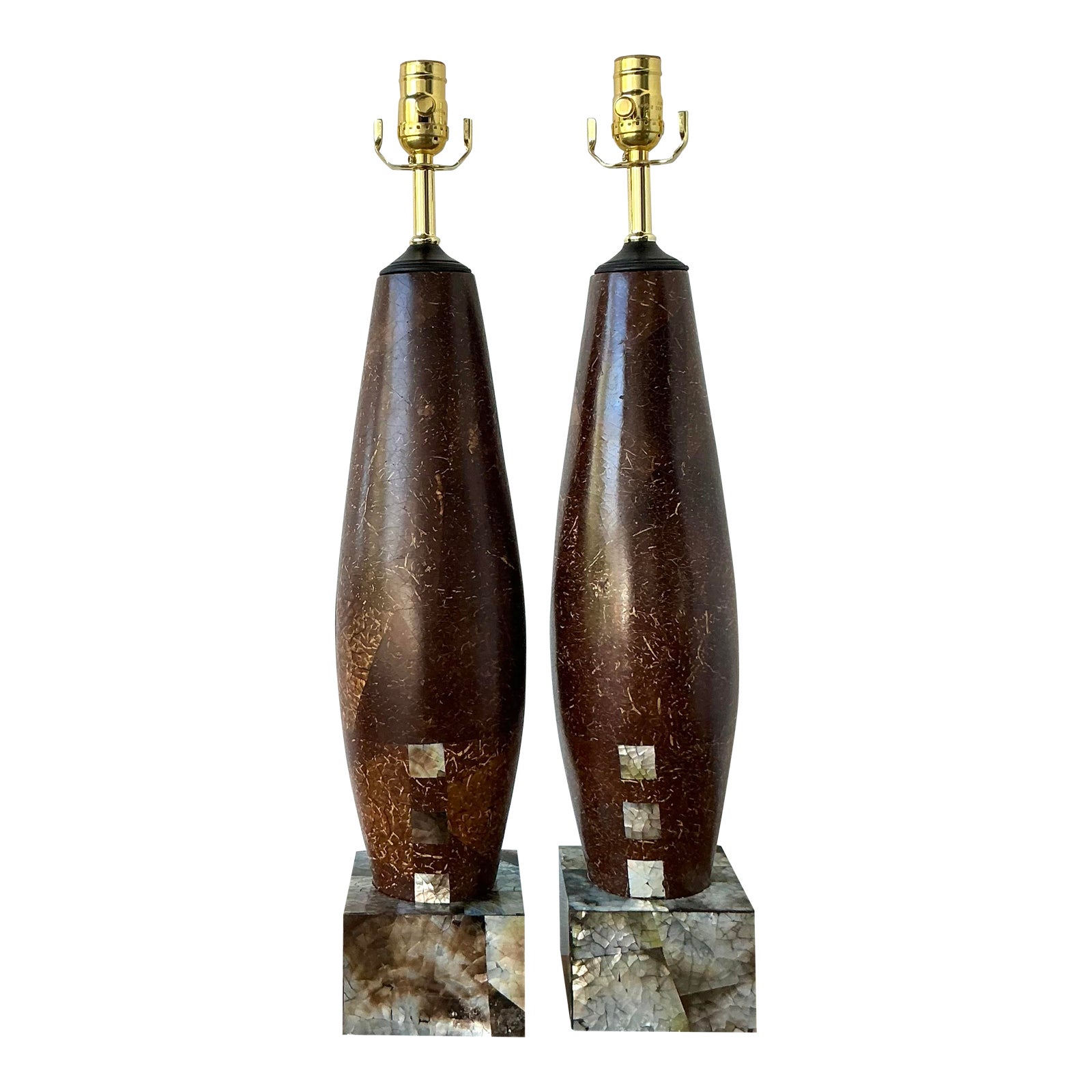Vintage Boho Coconut Shell Lamps - A Pair